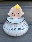 Vintage 50 s Napco Pixieware Baby Jam Jar Condiment Spoony Bowl Mcm Holt Howard