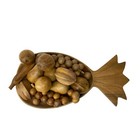 Vintage Wooden Fish Bowl Hand Carved Fruit Decor Tray Centerpiece 14 Piece
