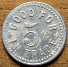 1909 Terre Haute  Indiana In C  H  Marshall  saloon  Good For 5   Trade Token