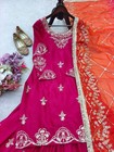 New Style Pure Chinnon Silk Pink Top Palazzo With Dupatta For Women   Girls