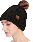 Ponytail Beanie For Women winter Warm Beanie Tail Soft Stretch Cable Knit Messy
