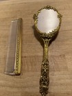 Vintage Gold Tone Floral Embossed 10 25    Hair Brush   8 5    Comb Vanity Set