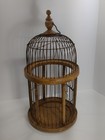 Vintage Dome Top Bamboo Bird Cage Wood Base Metal Wires Hanging