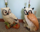 Pair Of Vintage Large Ceramic Owl Lamps - Eyes Light Up