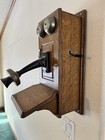 Antique Vintage Oak Wooden Wall Crank Telephone W  Dual Bells   Generator Ef Co 