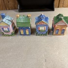 Vtg Avon 12 Ceramic  Houses Spice Jars W Hanging Shelf - Excellent Cond 