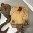 5 Antique Wooden metal  Pulleys Farm Tool Nautical Ship Barn Yard Lot