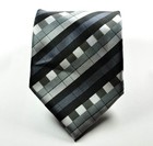 New Plaid Black Gray White Jacquard Woven 100  Silk Fashion Men s Tie Necktie