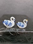 Vintage Miniature Chinese Blue And White Porcelain Swan Lot Of 2 Thailand
