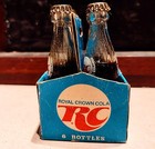 Lot Of 6 Pack Vintage Miniature Soda 3  Glass Bottles Metal Cap Rc Cola