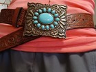 Women Men Western Brown Leather Square Buckle  Medium  Belt Length Is 44in New