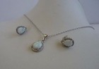 Opal Center Necklace Pendant   Earring Set   925 Sterling Silver   18   Long