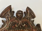 Antique 19th Century Italian Red Gold Carved Wood Plaster Gothic Angel Mirror