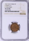1863 Civil War Token F-630au-1a Ngc Ms-64 Bn New York City B  Maloney Indian