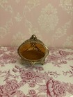 Antique Ormolu Amber Glass 3-leg Casket Jewelry Trinket Box Beveled Glass