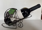 Stained Glass Grape Leaves Wine Bottle Green Stand Holder Vintage 9  X 7 