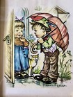 Vintage Hanitzsch Print Rainy Day Children  Framed German Bavaria 1950   s