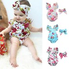 Newborn Baby Bodysuit Romper Infant Girl Jumpsuit  headwear Kids Clothes Outfit