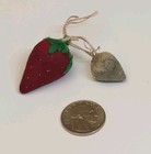 2 Antique Emery Strawberries Rare Beige Silk   Red Handmade Sewing Emerys Pair