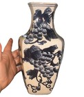 Vintage Chinese Blue And White Porcelain Vase Square Form Landscape Scene 10 In