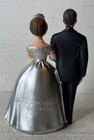 Vtg 1950s 1960s Plastic Silver Bride Groom Wedding Cake Topper 3 5  Wilton