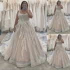 Blush Pink Wedding Dresses Plus Size Lace Appliques Square Neck Bridal Gowns