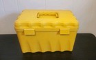 Max Klein Vintage Yellow Sewing Box With Lace Pattern Tray Extras Buttons Needle
