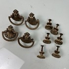 Vintage Victorian Art Nouveau Aged Brass Drawer Drop Pull Shell W  Knobs Lot