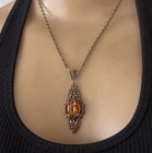 Vintage Necklace Art Nouveau Lavalier Pendant Antique Amber Topaz Rhinestones