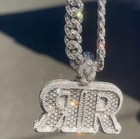 5 00 Ct Natural Moissanite Men s Customize Rr Initial Letter Pendant 925 Silver