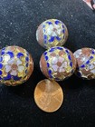 One Large Vintage Chinese Enamel Cloisonne Gold Round Bead Flowers 21mm