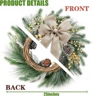 Sggvecsy 25  Christmas Wreath Frosted Pine Red Berries Gold Balls Pinecones Bow