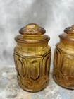 Vintage L e  Smith Amber Glass  moon And Star  Canister With Lid