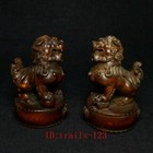 2 Pcs Old Chinese Boxwood Hand Carved Lion Statue Table Decoration Size 2 8 Inch