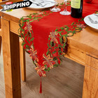 Amared Christmas Embroidered Table Runner Cutwork Green 15x69 Inch  Red 