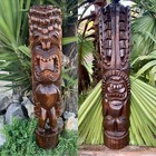 Ku And Lono Hawaiian Tiki God Wood Carvings Bar Patio Decor 39 x 8 