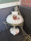 Vintage 1970s Gone With The Wind Hurricane Hanging Swag Lamp Milk Glass Floral    