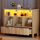 Bookcase With Drawers  Fluted Wood Cubby Storage Organizer Shelf Cube Bookshelf 