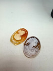 Vintage Cameo Loose Unmounted Shell Girl In Profile Curls Signed Lot Of 2 Oval
