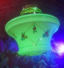 Vtg Art Nouveau Chandelier Semi Flush Mount Fixture Uranium Glass Shade 1930 s