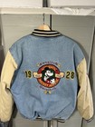 Vintage Disney Mickey Mouse 1928 League Denim Bomber Varsity Jacket Sz Medium