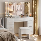 46   Makeup Vanity Desk Set Led Lighted Mirror   Power Outlet Glass Tabletop