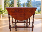 Antique Tiger Oak Barley Twist Drop Leaf Gate Leg Dining Table English Pub Oval