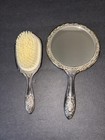 Hand Mirror And Brush Vanity Set Vintage Silver Plated Repousse