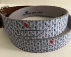 Peter Millar Tennessee Golf Belt 36 Leather Canvas Silver Buckle Blue W red Flag