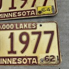 Vtg 1962 Pair Matching Minnesota Mn License Plate Set Md-1977 Red White  W Tab