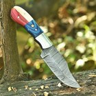 Handmade Damascus Steel Hunting Knife Fixed Blade Wood Handle Leather Sheath2596