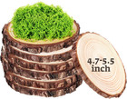 7 Pack Wood Table Centerpieces With Rustic Wood Slices And Artificial Fake Green