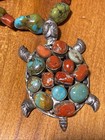  Turquoise And Coral Turtle Necklace Sterling Silver From Mexico