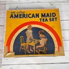 Vtg Akro Agate Little American Maid Tea Set Children s Toys Dishes Green   White